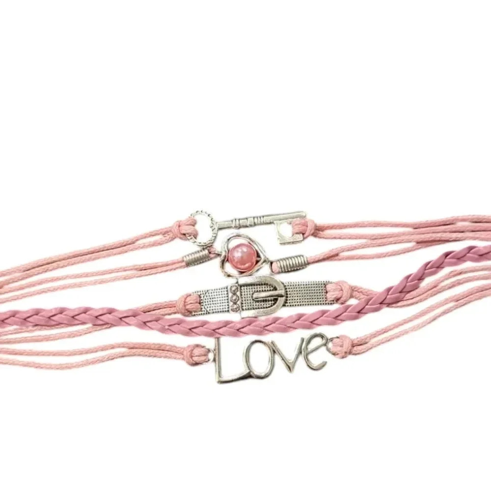 Love Charms Faux Leather Multi-layered Bracelet